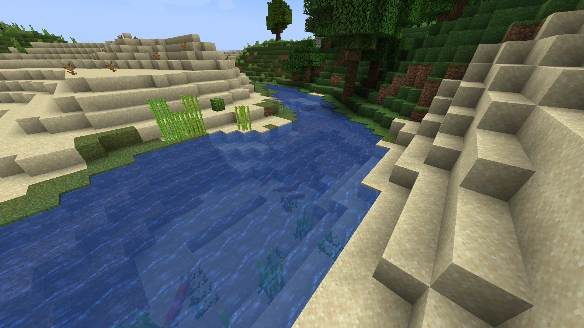 Vanilla Minecraft River near a desert biome