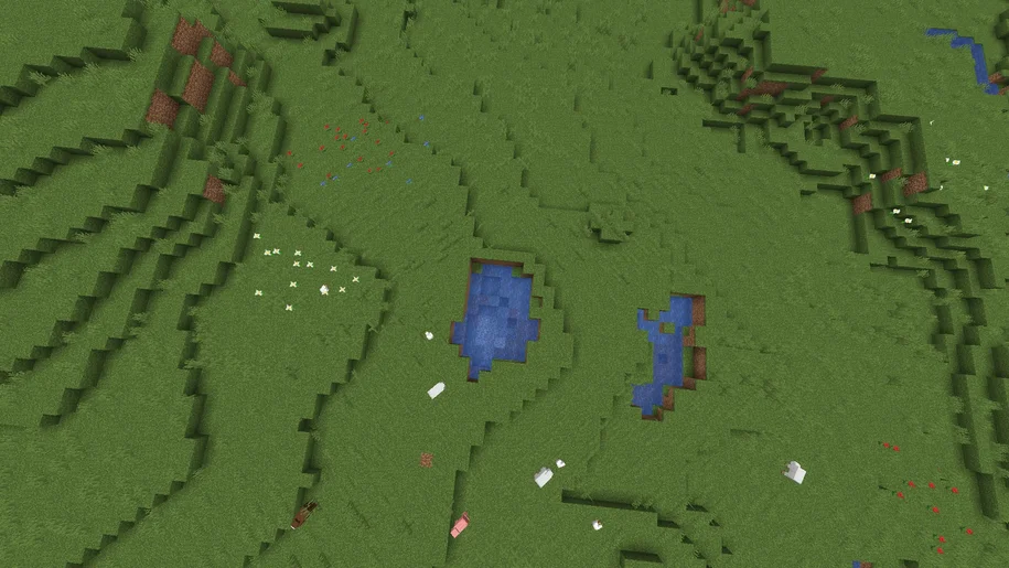 Minecraft Plains with a lake and some small hills