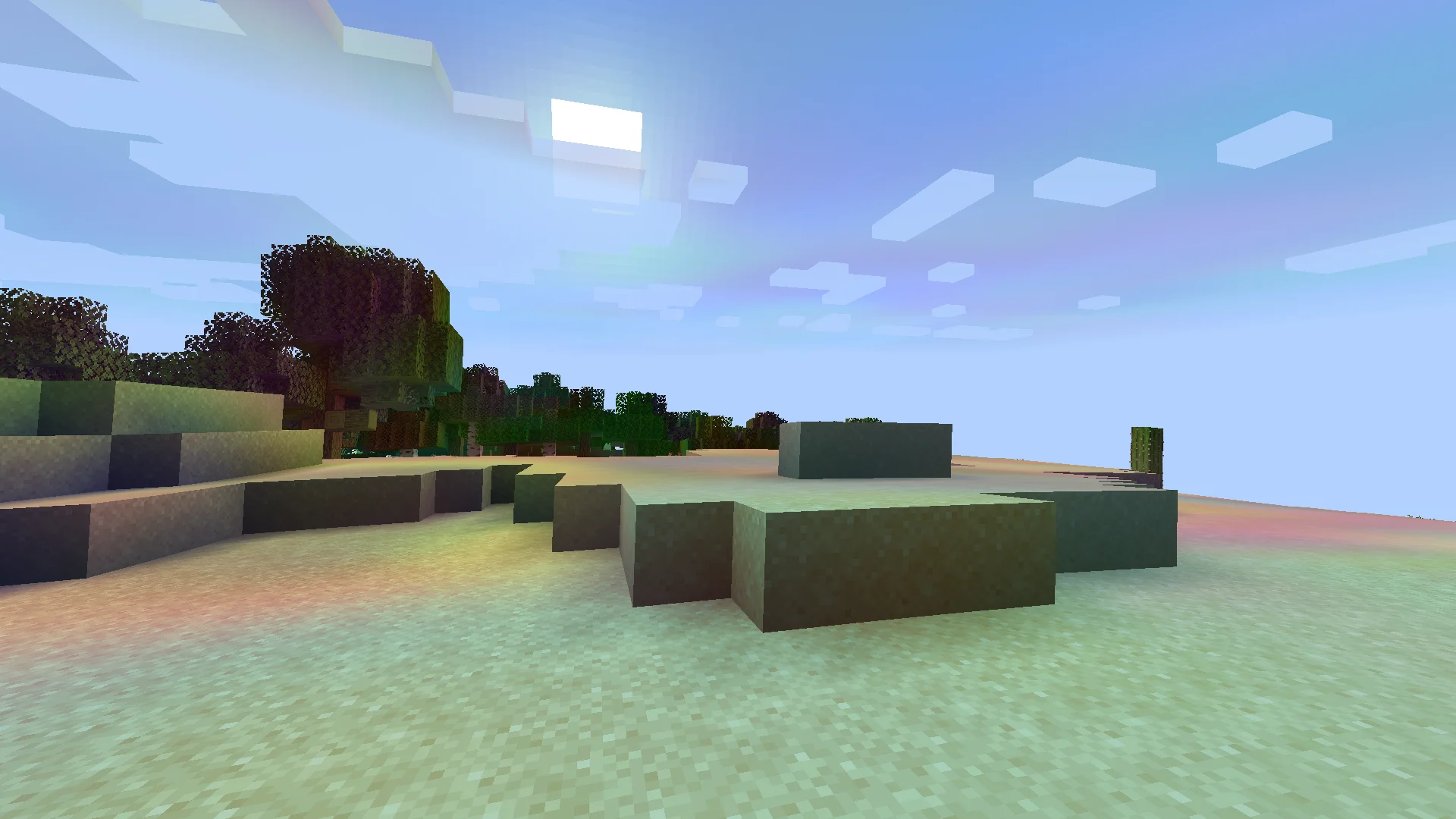 Minecraft desert biome with subtle effects of the Trippy Shaderpack