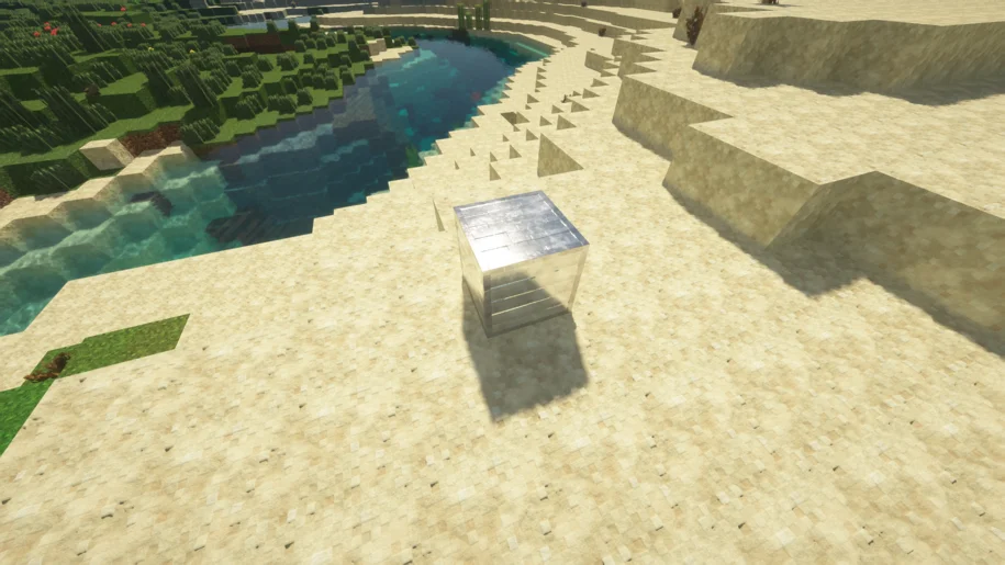 Minecraft Iron Block on a beach with SEUS PTGI HRR