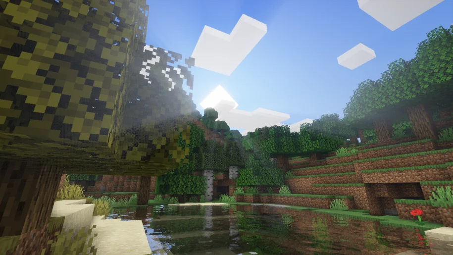 Minecraft river in an oak forest with DrDestens Shaders