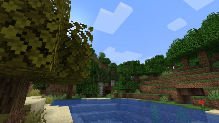 Minecraft river in an oak forest