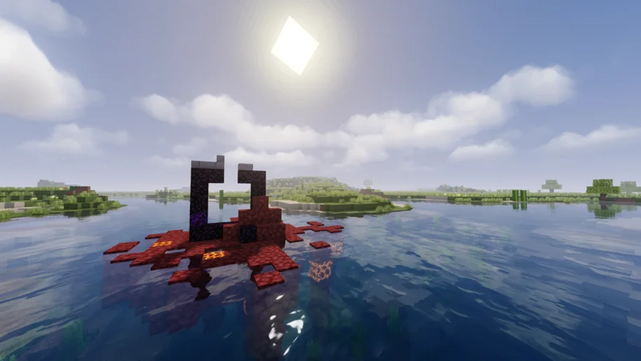 Nether Portal Ruin in an ocean with MakeUp Ultra Fast shaders