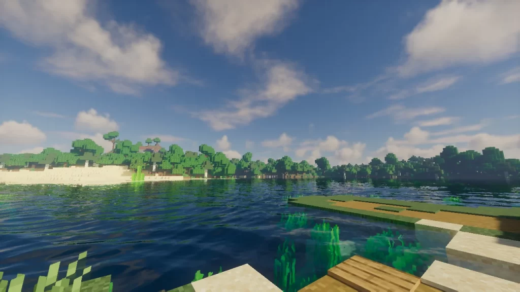Un lac dans Minecraft avec Kappa Shader