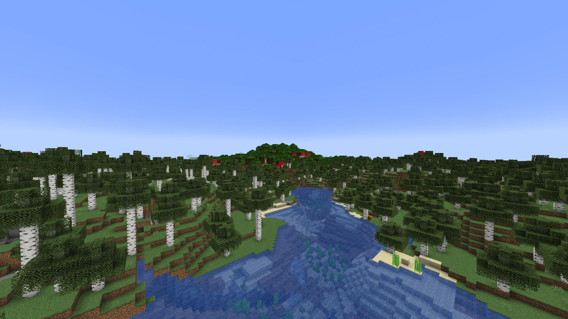 Minecraft lake through a birch forest biome