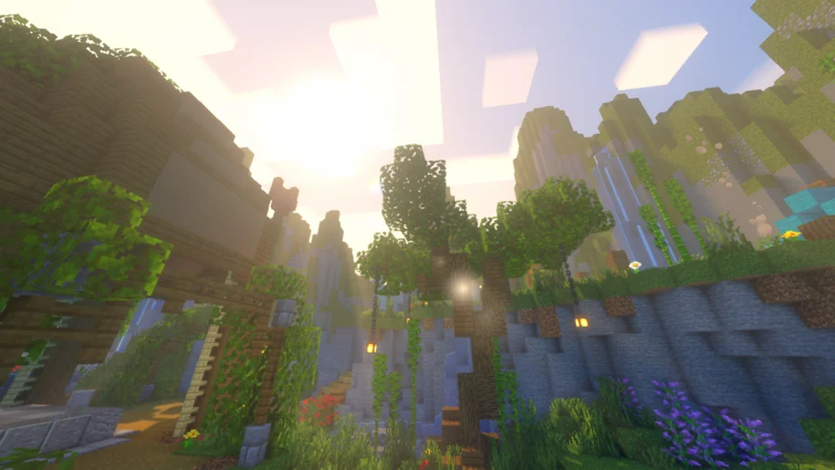 Peaceful scenery in Minecraft with Super Duper Vanilla Shaders