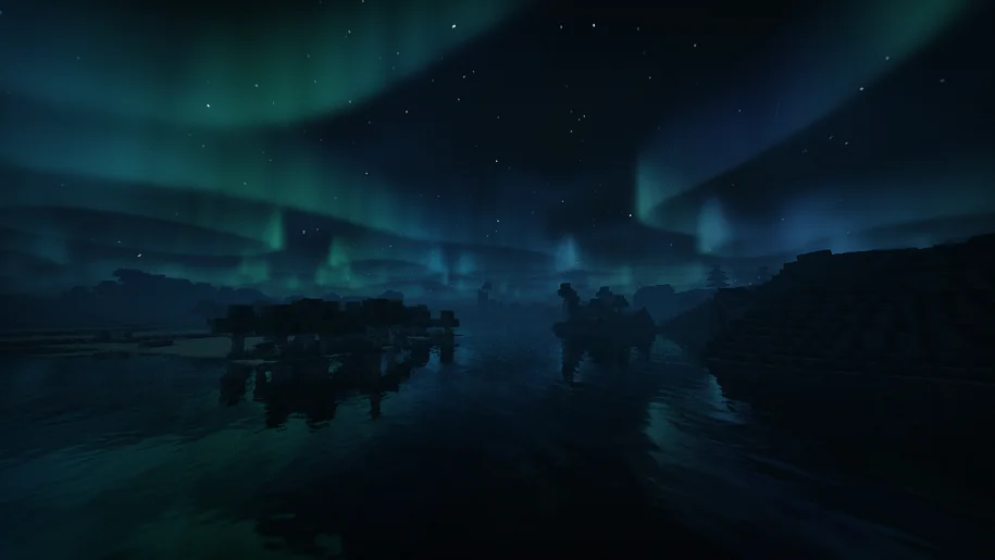 Nighttime in Minecraft with Aurora Borealis by Lux Shaders
