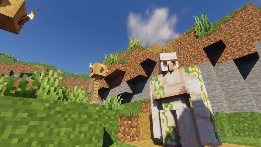 Minecraft village with Iron Golem with Photon Shaders