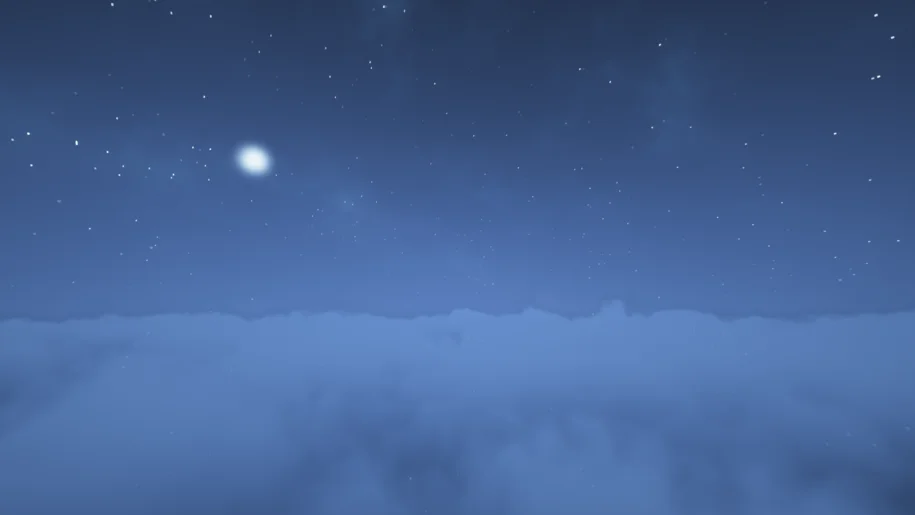 Ciel nocturne au-dessus des nuages ​​dans Minecraft avec Prismarine Shaders
