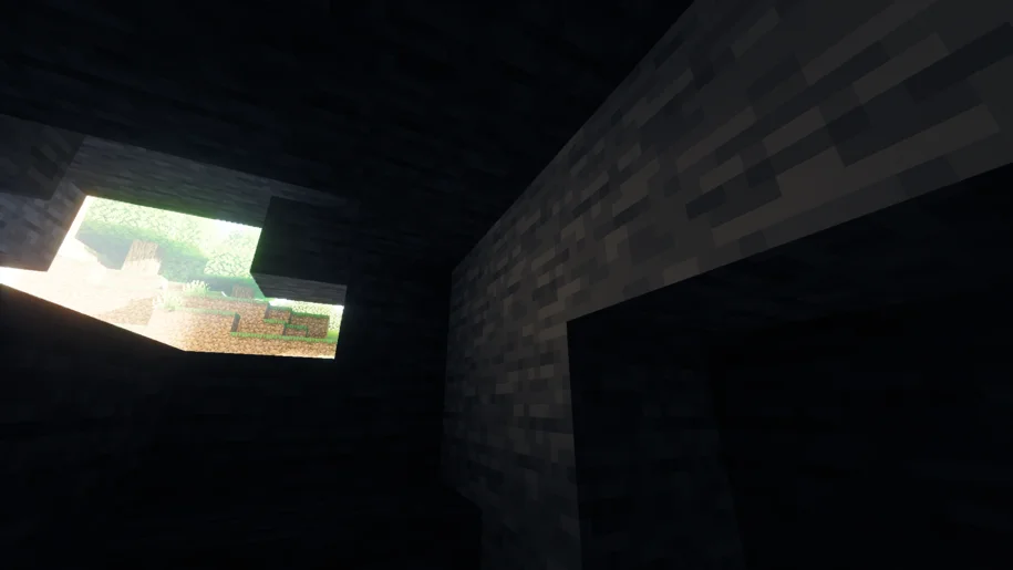 Minecraft cave entrance with KappaPT Shaders