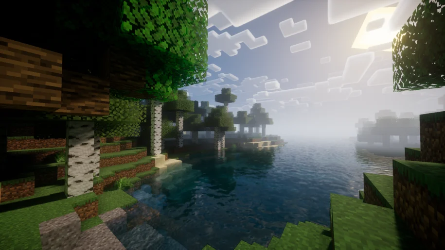 Minecraft lake with NostalgiaVX Shaders