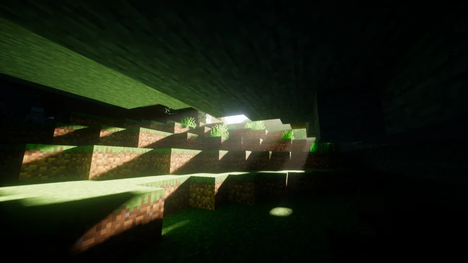 Minecraft cave entrance with NostalgiaVX Shaders
