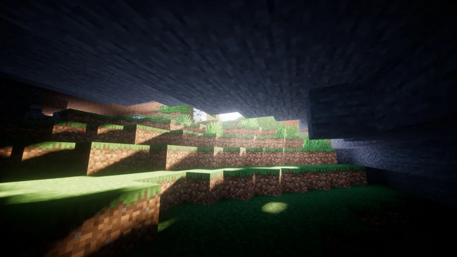 Minecraft cave entrance with Nostalgia Shaders