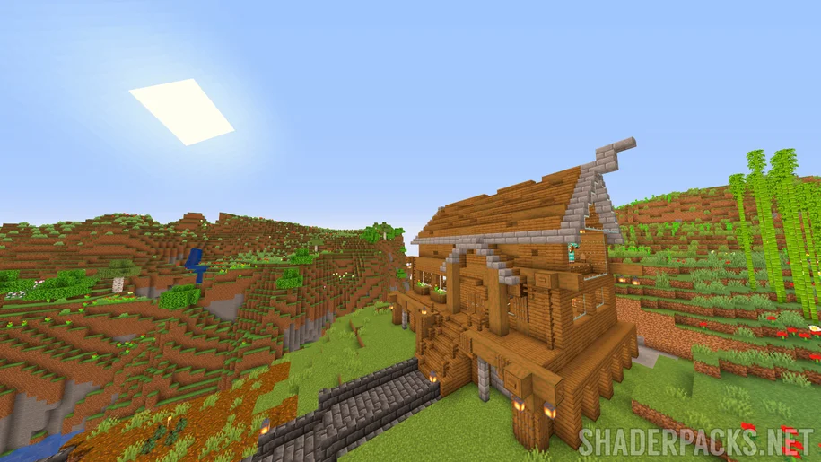 Une grande maison de survie dans Minecraft avec les shaders de base de Sildur