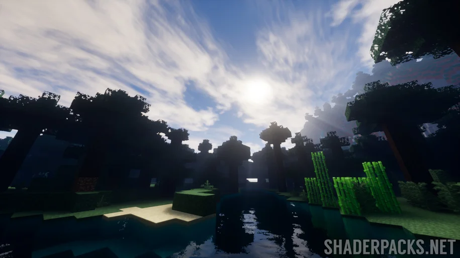 Soft Voxels shader in a taiga forest in Minecraft