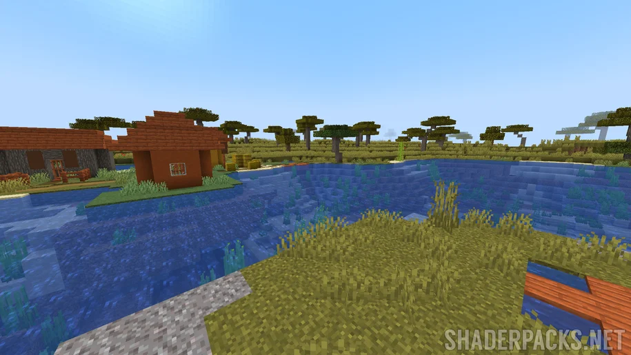 Minecraft savanna village near a river