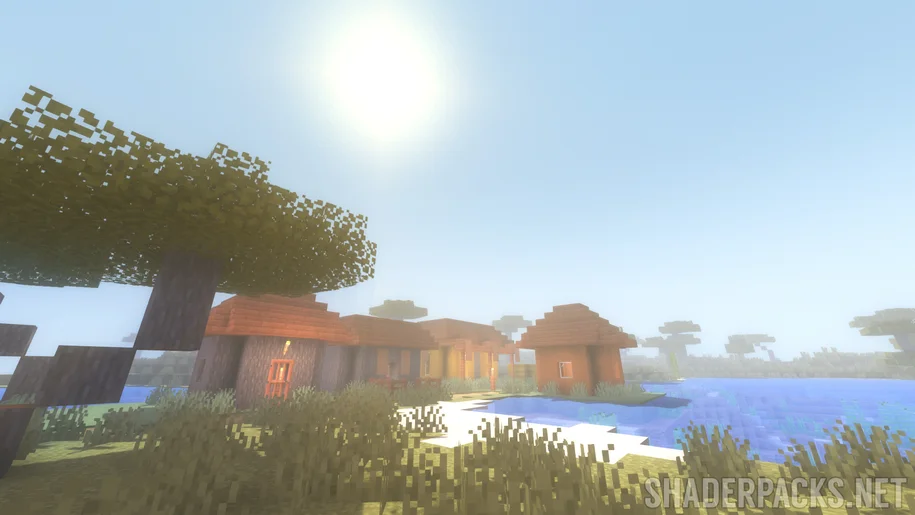 Savanna village in Minecraft with Windom Shaders
