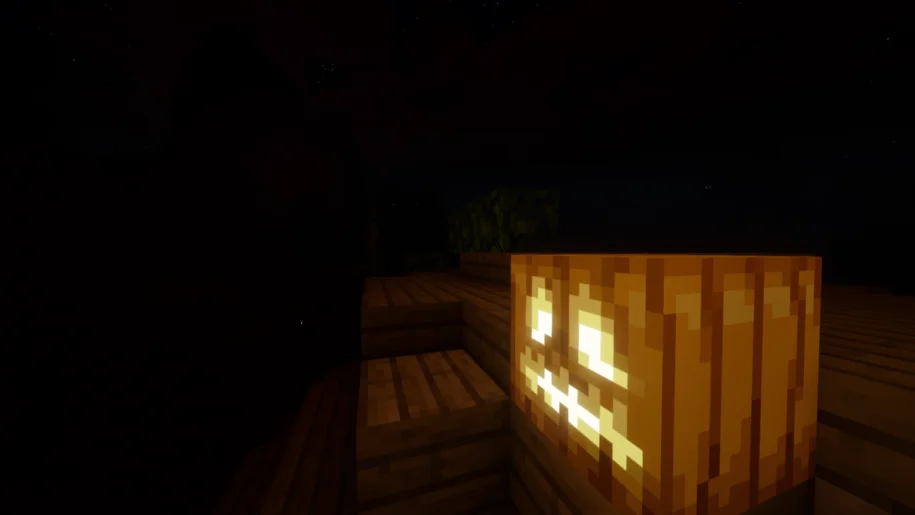 A Jack O Lantern in Minecraft with Spooklementary Shaders